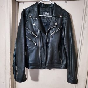 *SOLD!* Genuine Leather Moto Motorcycle Jacket with Fringe Unbranded Large